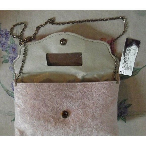 Peacocks Vintage Dyed to Match Peach Lace Chain Purse bag wedding evening clutch - Picture 2 of 6